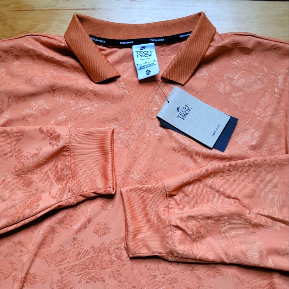 Nike Tech Pack Polo Shirt Mens M Orange Jacquard Performance Sports Golf NEW